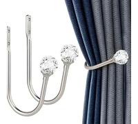 NTEK 2PCS Crystal Curtain Holdbacks-U-Shaped Metal Tieback Hooks with Crystal Ball-Wall-Mounted Drapery Holdback Arms for Curtains, Voile, Showers & Towels (Silver)