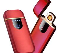 NTEK Electric Lighter Windproof | Ultra-Premium USB Rechargeable Plasma Lighter | Ultra-Thin Windproof Flameless Touch Switch | Mini Electric Lighters | Pocket Cigarette Lighter (RED)