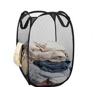 NTEK Foldable Pop-Up Mesh Washing Laundry Basket Bag Bin Hamper Toy Tidy Storage Fabric Organiser | Dirty Clothes Baskets with Handles& Side Pocket | Laundry Baskets Net Bag Clothes Bags (BLACK)