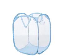 NTEK Foldable Pop-Up Mesh Washing Laundry Basket Bag Bin Hamper Toy Tidy Storage Fabric Organiser | Dirty Clothes Baskets with Handles& Side Pocket | Laundry Baskets Net Bag Clothes Bags (SKY BLUE)