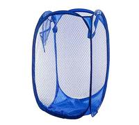 NTEK Foldable Pop-Up Mesh Washing Laundry Basket Bag Bin Hamper Toy Tidy Storage Fabric Organiser | Dirty Clothes Baskets with Handles& Side Pocket | Laundry Baskets Net Bag Clothes Bags (DARK BLUE)