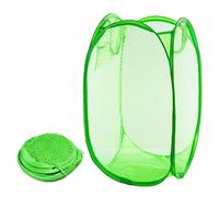 NTEK Foldable Pop-Up Mesh Washing Laundry Basket Bag Bin Hamper Toy Tidy Storage Fabric Organiser | Dirty Clothes Baskets with Handles& Side Pocket | Laundry Baskets Net Bag Clothes Bags (GREEN)