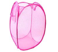 NTEK Foldable Pop-Up Mesh Washing Laundry Basket Bag Bin Hamper Toy Tidy Storage Fabric Organiser | Dirty Clothes Baskets with Handles& Side Pocket | Laundry Baskets Net Bag Clothes Bags (PINK)