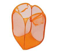 NTEK Foldable Pop-Up Mesh Washing Laundry Basket Bag Bin Hamper Toy Tidy Storage Fabric Organiser | Dirty Clothes Baskets with Handles& Side Pocket | Laundry Baskets Net Bag Clothes Bags (ORANGE)