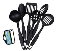 NTEK Kitchen Utensils Set-6 Pcs Silicone Cooking Tools for Non-Stick Cookware-Heat Resistant, Non-Scratch, Dishwasher Safe-Includes Turner, Ladle, Spatula, Spoon & Pasta Server (Black)