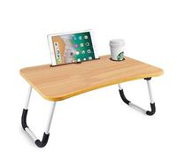 NTEK Laptop Bed Table | Foldable Legs Notebook Desk with Cup Slot | Portable for Laptop, Reading, Watching Movie (WALNUT)