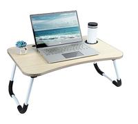 NTEK Laptop Bed Table | Portable Standing Desk with Foldable Legs & Cup Slot | Notebook Desk for Laptop, Reading, Watching Movie (WHITE MAPLE)