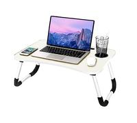 NTEK Laptop Bed Table | Portable Standing Desk with Foldable Legs & Cup Slot | Notebook Table for Laptop, Eating, Reading, Watching Movie on Bed/sofa (WHITE)