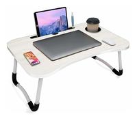 NTEK Laptop Desk, Laptop Bed Table with Foldable Legs & Cup Slot, Tablet Holder, Breakfast Tray, Portable Lap Desk for Sofa, Bed, Couch, Reading & Writing, Watching Movies (WHITE)