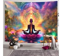 NTERC Yoga Meditation Tapestry Hippy God Buddha Chakra Tapestry Purple Lotus Psychedelic Spiritual Landscape Space Hanging Wall Decoration Large Size 108 "90" for Living Room Bedroom GTDJRC0205