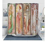NTETSN Art Nouveau Lady Shower Curtain, Alphonse Mucha Spring Summer Autumn Winter Seasons Series Screen Oil Painting Fabric Polyester Bathroom Curtain with Hooks, 72" x 78"