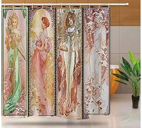 NTETSN Art Nouveau Lady Shower Curtain, Spring Summer Autumn Winter Seasons Series Oil Painting Fabric Shower Curtains, Upgrade Polyester Bathroom Curtain with Hooks, 72" x 72", YLYYNT2411