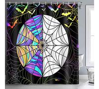 NTETSN Spider Web Shower Curtains Halloween Gothic Art Stained Glazed Tile Spooky Wednesday Stained Glass Window Pattern Art Decor Set for Bathroom Black 72X72Inch