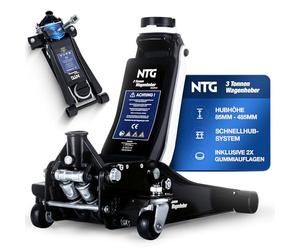 NTG Hydraulic Trolley Jack 3T Load Capacity 85-485 mm Trolley Jack with 2 x Rubber Pads for SUV & Lowered Cars Double Pistons 3000 kg Car Workshop with Magnetic Tray & Quick Lift
