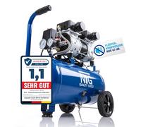 NTG Silent Compressed Air Compressor 1470 W Strong Power 24 Litre Tank 9 Bar Oil-Free Particularly Quiet and Flexible Use with 2 x Pressure Gauge and Pressure Regulator