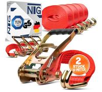 NTG Tie Down Straps with Ratchet and Hook, Pack of 2, 10 m, Maximum Load 5000 kg, TÜV/GS Tested, Two-Piece, Width 50 mm, According to DIN EN 12195-2, Truck, Load Securing 10 Metres