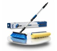 NTG Washing Brush Car Wash Brush Telescopic Washing Brush in 2 & 3 m Variant with Water Connection and Internal Water Guide and Interchangeable Head with Soft Wiper and Squeegee (up to 3 Metres) Car