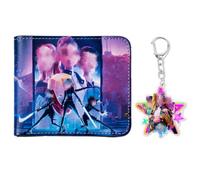 NTGFU 2Pcs Kids Cartoon Wallet Set, PU Leather Bifold Wallet with Acrylic Keychain, Slim Short Coin Purse with ID Window Card Slots for Boys Girls Teenagers Daily Travel School Work Use