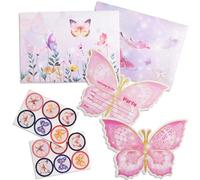 NTGFU Butterfly Party Invitation Kids 12PCS Party Invitation Card, Pink Party Supplies with Envelopes Stickers for Girls Boys Butterfly Party Birthday Baby Shower Wedding Decor Celebration