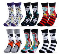 NTGFU Nightmare Christmas Halloween Socks Pack of 6- Nightmare Christmas Socks Novelty Calf SockS, Soft Breathable SockS, Printed Horror SockS for Men Women Teen Party Halloween ChristmaS Fancy Dress