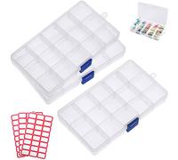NTGRTY Plastic Sorting Box, Pack of 3 Transparent Storage Boxes with 15 Compartments and Lid - Ideal for Small Parts, Screws, Beads, Earrings - 29 x 21 x 2 cm