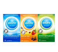 NTI 42 x Exure Condoms | Natural | Ribbed | Flavoured | Pleasure | Extra Fun | Elite Feel | Rubber Latex (All in ONE (N+F+R), 3 x Packs (42 Condoms))