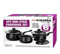NTI 6 Pcs Black Carbon Steel Saucepan Set | Prima Cookware | Non-Stick with Lids | Cooking Pots | Home Kitchen Chef | Housewarming Gifts | Healthy Food Cooker 16/18/20cm | Durable UK Free P&P