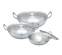 NTI 6 Pcs Master Cook Traditional Karahi Set with Lids | Indian & Pakistani Curry | Professional Or Home Kitchen | Round Wok | Karai | Kadhai | Cookware | Kitchenware | UK Free P&P, CPK199_1-3_3PC