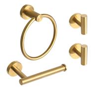Ntipox 4 Piece Brushed Gold Stainless Steel Bathroom Hardware Set Include Hand Towel Ring, Toilet Paper Holder,and 2 Robe Towel Hooks,Bathroom Accessories Kit