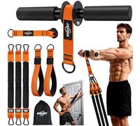 NTIUYOT Forearm Exerciser Wrist Roller with Resistance Bands, Exercise Equipment for Forearms, Arms, Chest, Core, Legs, Includes 3 Exercise Bands, 2 in 1 Handles & Door Anchor, No