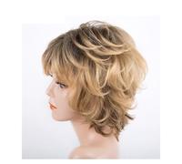 NTIYOU Wig Short Brown Curly Wigs With Blonde Highlight Brown Pixie Cut Wavy Wigs For White Women Women