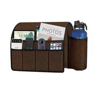 Ntomtuex Sofa Armchair Caddy Remote Control Holder with Water Bottle for Couch Recliner, Armrest Organizer with 7-Pocket Design for Magazines, Eyeglasses, iPad, Phone, Brown