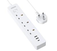 NTONPOWER Extension Lead，3 Gang Extension Lead with USB C,Surge Protection Switch Plug Extension with 1.5M Extension Cord for Home, Office