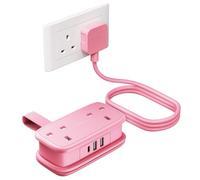 NTONPOWER Travel Extension lead with USB Slots, Pink Extension Lead 1.2M, Cruise Essentials Extension Cord with 2 Way Outlets 3 USB（1 Type C) for Cruise Travel Essentials Hotel Home Office
