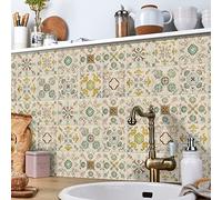 Ntrniva 24 pcs Victorian Tile Stickers for Kitchen Bathroom 10cm 4'' Self Adhesive Stick on Tiles Transfe Moroccan Tile Stickers Peel and Stick Wall Tiles Ceramic DIY Home Deco