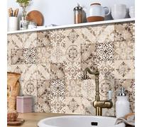 Ntrniva Victorian Tile Stickers 15x15cm (24pcs) Cream Peel and Stick Wall Tiles for Kitchen Bathroom Self Adhesive Tile Covers for Fireplace Surround Waterproof Stick on Vinyl Transfers (6 * 6 inch)