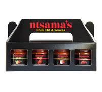 Ntsama Hot Chilli Sauces Gift Set 4 (41ml Each Jar) Unique Flavours Classic Chilli Sauce, Thyme and Lemon Sauce, Ginger and Garlic Sauce, Chilli and Roast Peppers Sauce - Classic Scotch Bonnet Flavour