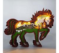 NTTNL 3D Wooden Horse Ornaments,Layered Wooden Carved Ornament with Lights, Desktop Decorations,Creative Holiday Home Ornament