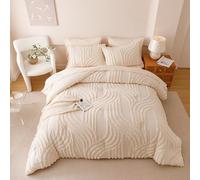 Nttopship Beige King Comforter Set - 7 Pieces Bed in a Bag, Premium Comforters King Size Bed Set Tufted Shabby Chic Bedding Comforter Set with Flat Sheet, Fitted Sheet and Pillowcases,Beige