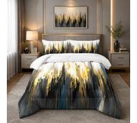 Nttopship Black White Gold Gradient Color Print Comforter Set Full Size,Abstract Art Bedding Set,Patchwork Printed Quilted Set for Teens Adult,with 1 Comforter and 2 Pillow Case