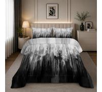 Nttopship Grey Black White Gradient Print Comforter Set Full Size,Abstract Art Bedding Set,Patchwork Printed Quilted Set for Teens Adult,with 1 Comforter and 2 Pillow Case
