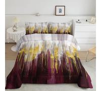 Nttopship Wine Red White Gold Gradient Color Print Comforter Set Queen Size,Abstract Art Bedding Set,Patchwork Printed Quilted Set for Teens Adult,with 1 Comforter and 2 Pillow Case
