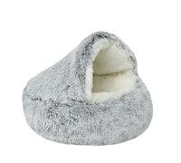 NTUQCAW Dog Cave Bed for Small Dogs Cats Pets, Anti Anxiety Calming Round Plush Dog Beds, Fluffy Covered Hooded Cozy Burrow Puppy Beds, Anti-Slip Bottom Washable Pet Sleeping Bag (20" D, Grey)