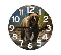 NTVOWPZO 10 Inch Wall Clock Brown Bear Battery Operated Wall Clocks Silent Non-Ticking Round Wall Clock for Living Room Kitchen Home Office Wall Decorative Clock