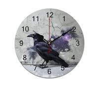NTVOWPZO 10 Inch Wall Clock Crow on The Ground Battery Operated Wall Clocks PVC Silent Non-Ticking Round Wall Clock for Living Room Kitchen Home Office Wall Decorative Clock