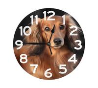 NTVOWPZO 10 Inch Wall Clock Long haired Dachshund Battery Operated Wall Clocks Silent Non-Ticking Round Wall Clock for Living Room Kitchen Home Office Wall Decorative Clock
