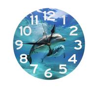 NTVOWPZO 10 Inch Wall Clock Marine Dolphin Battery Operated Wall Clocks Silent Non-Ticking Round Wall Clock for Living Room Kitchen Home Office Wall Decorative Clock