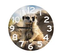 NTVOWPZO 10 Inch Wall Clock Meerkat Animal Battery Operated Wall Clocks Silent Non-Ticking Round Wall Clock for Living Room Kitchen Home Office Wall Decorative Clock