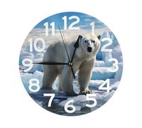 NTVOWPZO 10 Inch Wall Clock Polar Bear Ice Battery Operated Wall Clocks Silent Non-Ticking Round Wall Clock for Living Room Kitchen Home Office Wall Decorative Clock