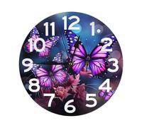 NTVOWPZO 10 Inch Wall Clock Purple Butterflies Battery Operated Wall Clocks Silent Non-Ticking Round Wall Clock for Living Room Kitchen Home Office Wall Decorative Clock